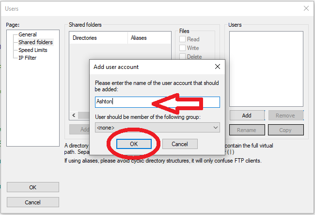 FileZilla Add User Account