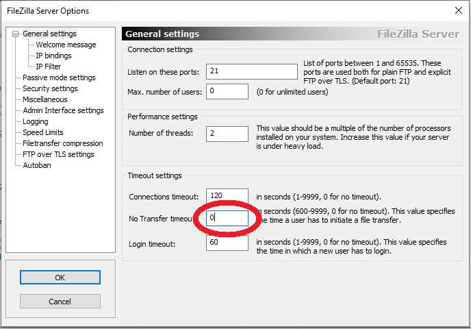 CIH DB FTP setup No Transfer Timeout