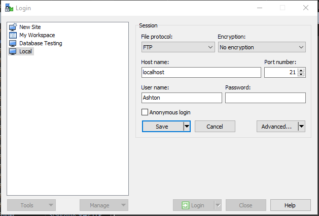 WinSCP FTP Server Employee Database Setup