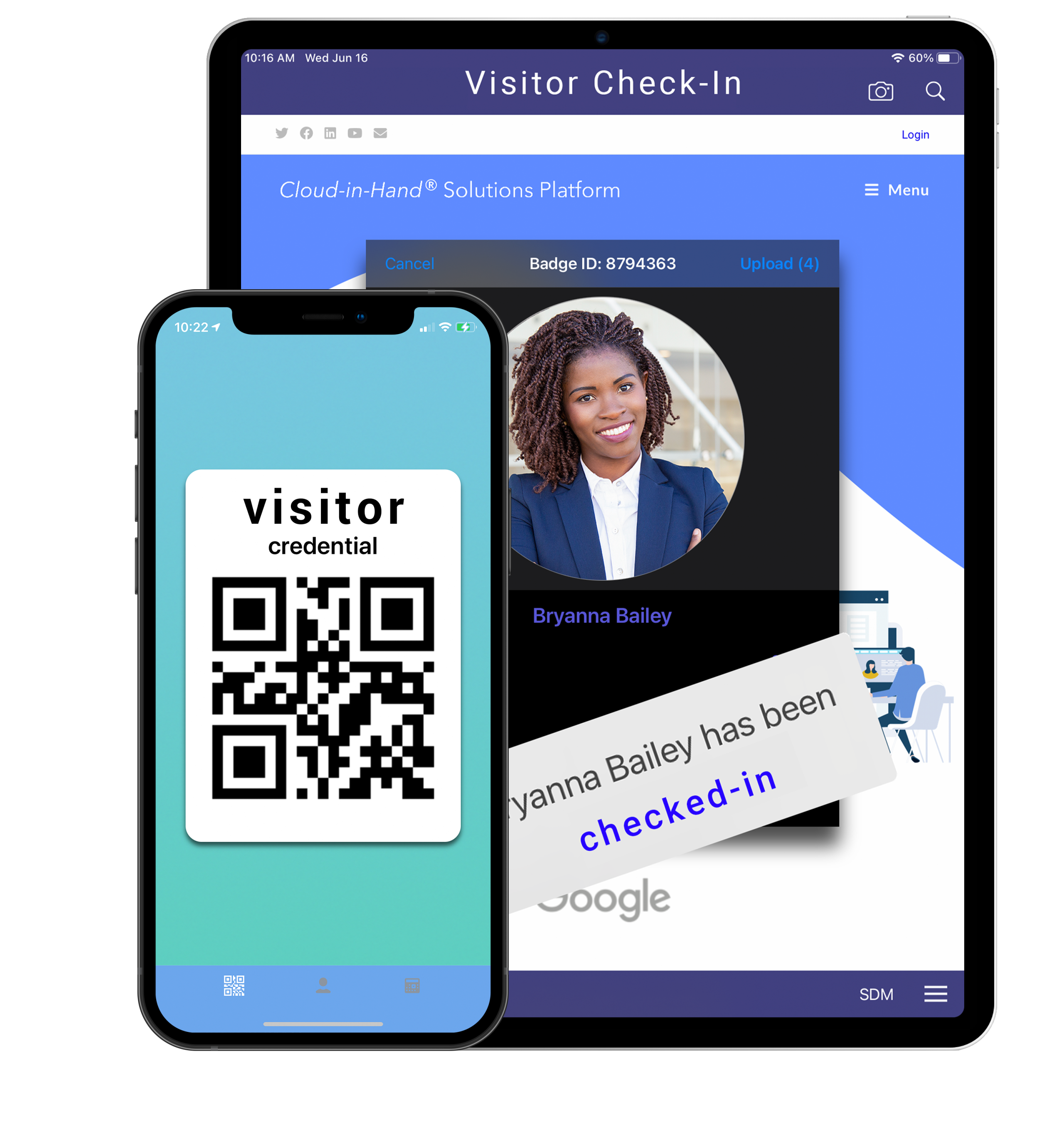 Cloud-in-Hand - Visitor iPad and Check-In Code iPhone or iPad QRCode