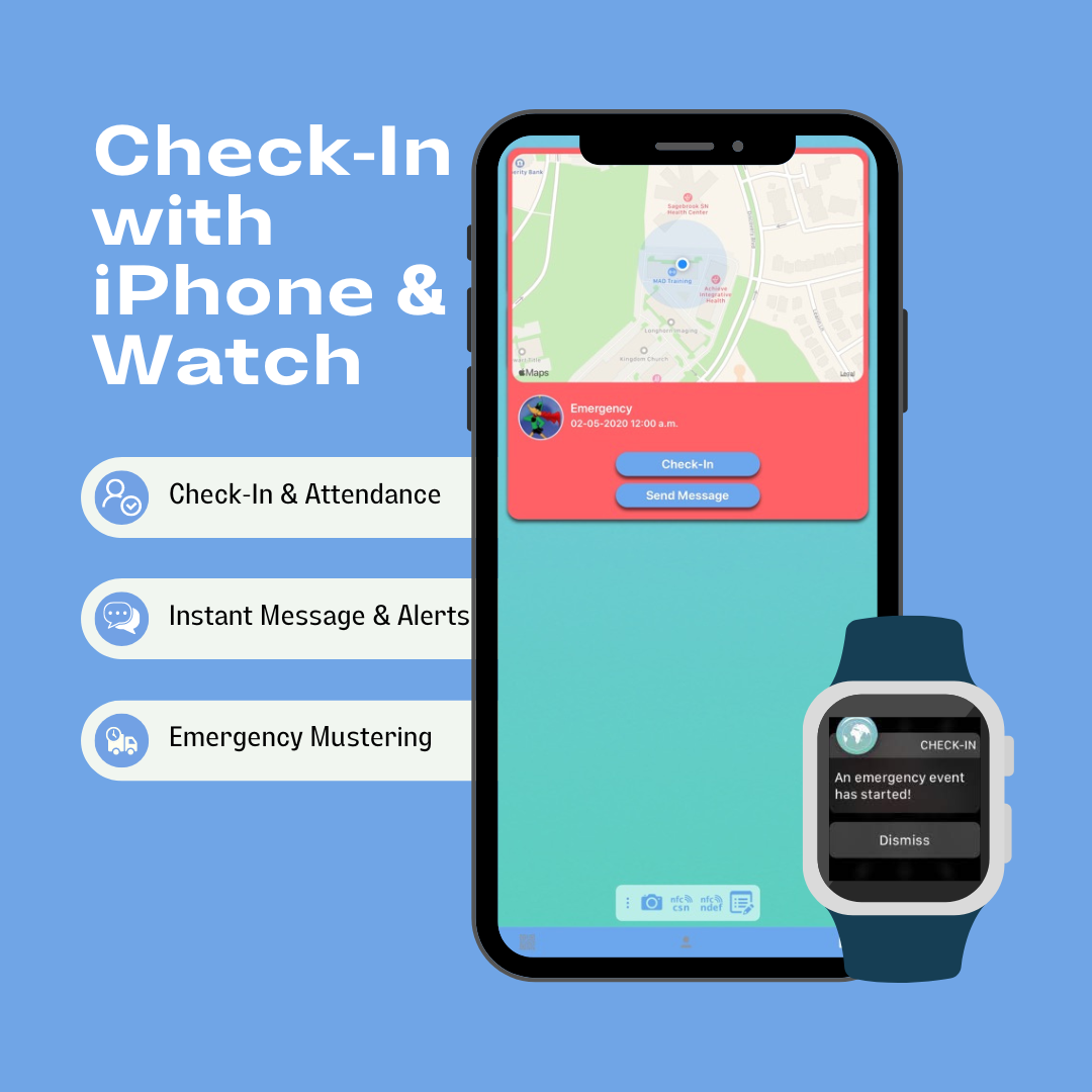 Emergency Mustering Checkpoint iPhone & Apple Watch
