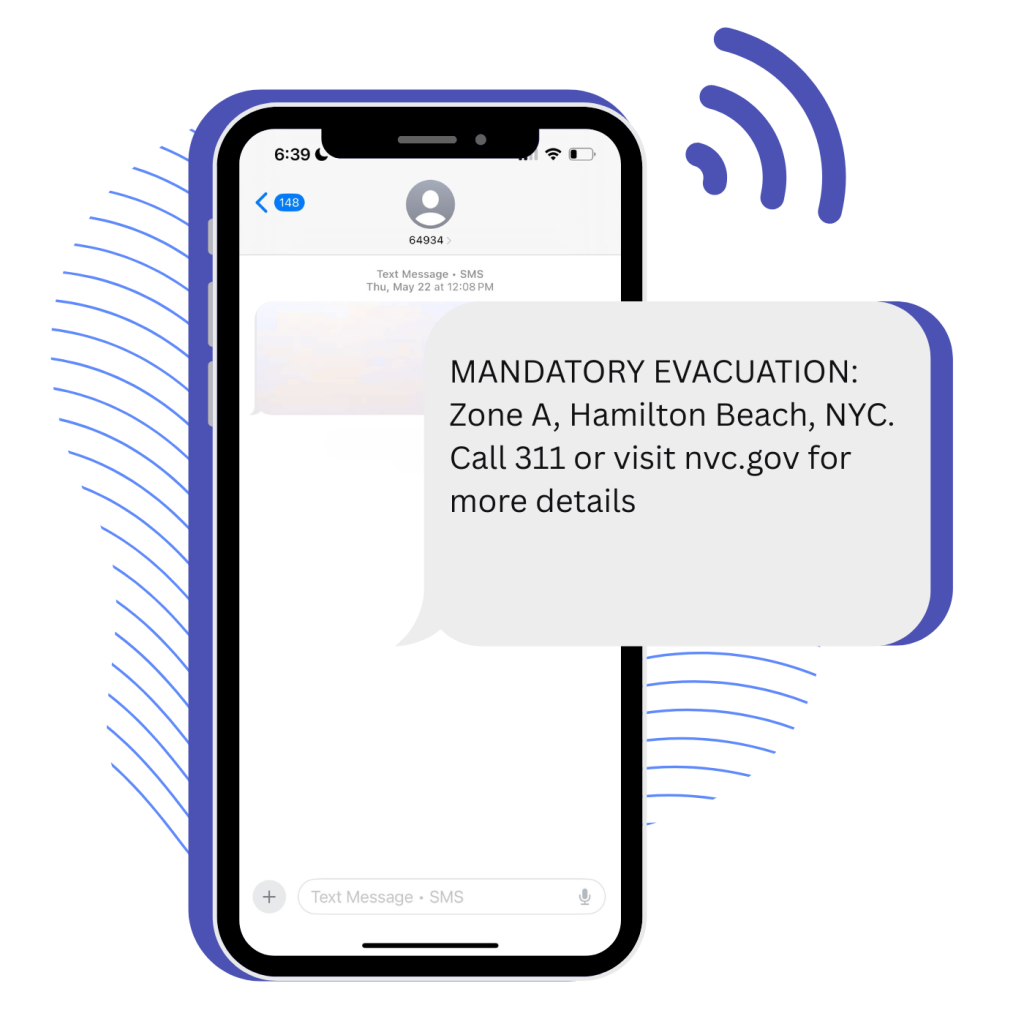An IPhone graphic of Stratus-io Emergency Software displaying the SMS alert feature