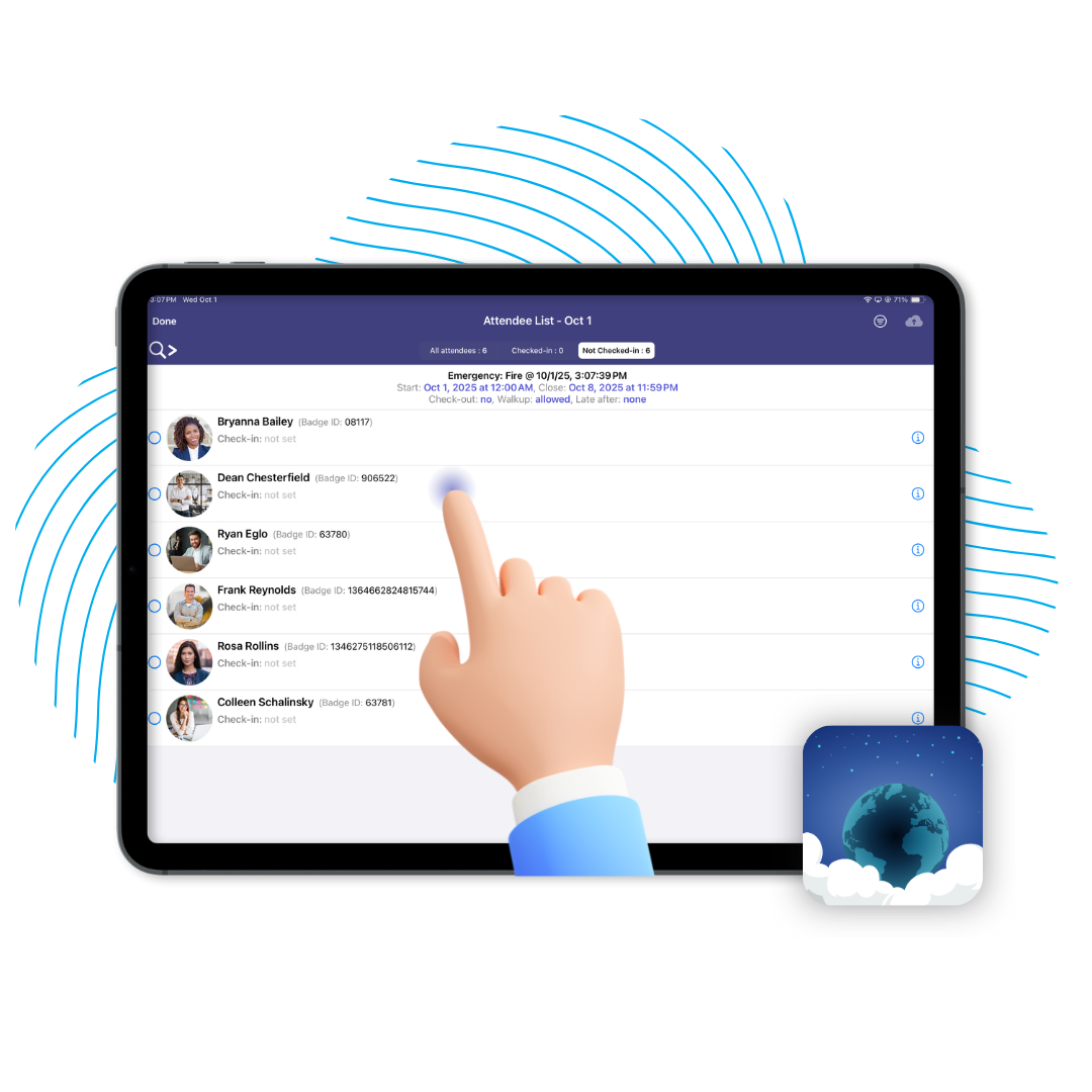 A person manually checking in using Stratus-io Visitor Management System | Stratus-io Emergency Management Software