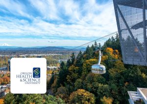 Aerial view of the Portland Aerial Tram used for campus transportation at OHSU