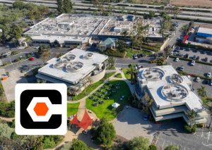 Aerial view of Procore campus illustrating campus shuttle ridership tracking case study